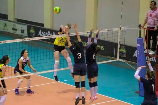 Volleyball professional Anastasia Chalysheva attacking